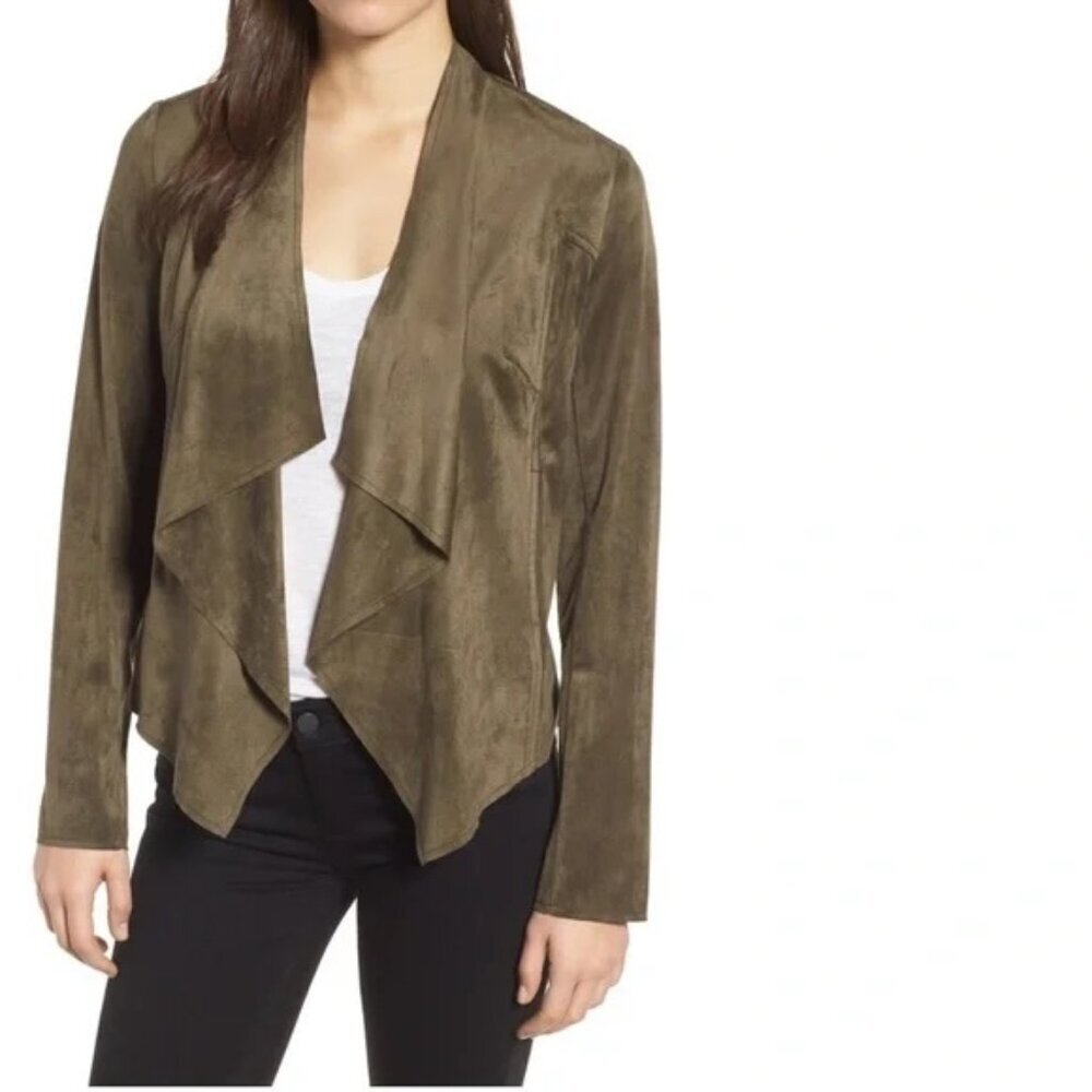 Kut From the Kloth Tayanita faux suede jacket large open olive green waterfall